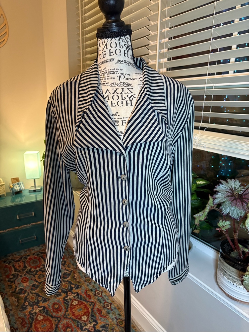 Casual Corner Navy & White Striped Button-Down Shirt